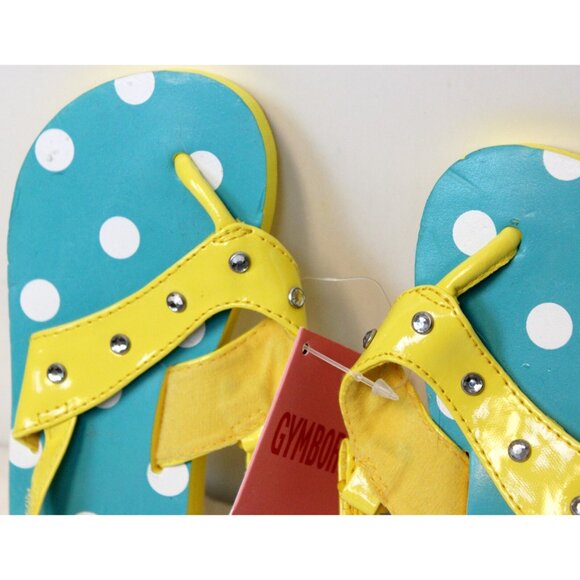 2009 Gymboree Happy Rainbow Sandals Shoes sz 5/6 Blue Dots Yellow Straps Rhinest - Picture 2 of 4